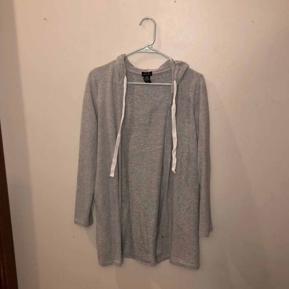 Grey Knee Length Hooded Cardigan